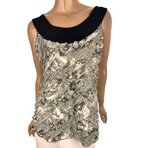 Janeric XL Sleeveless Pullover Top Tiered Ruffles Black,Gray,Gold Poly/Spandex